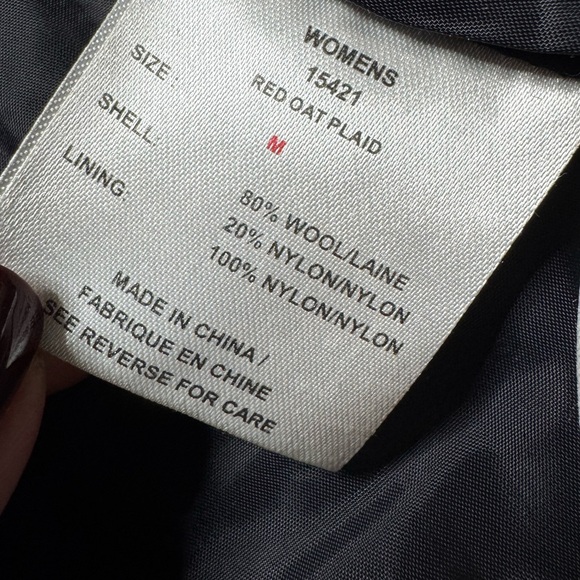 Woolrich Wool Blend Peacoat Red Cream Plaid Jacket M Christmas Pea Coat - Picture 8 of 8